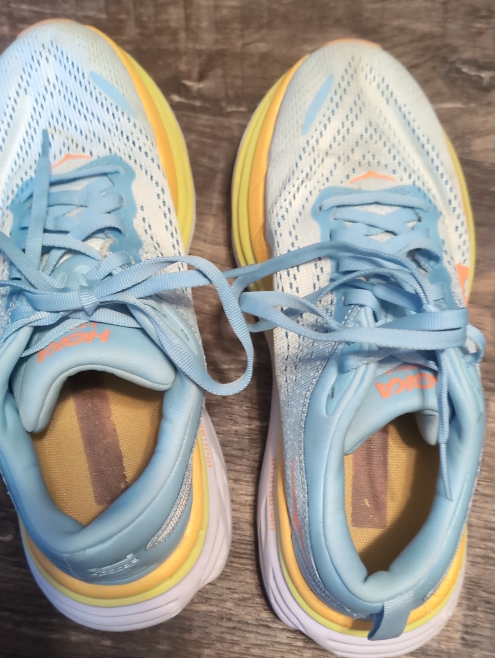 HOKA Bondi 8 Sz 7.5 B Women's Light Blue and Yellow Running Shoes - Picture 5 of 6